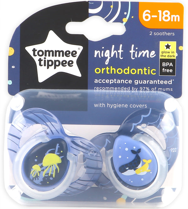 6-18M Soother Night Time 2-PK With Case Tommee Tippee 433374