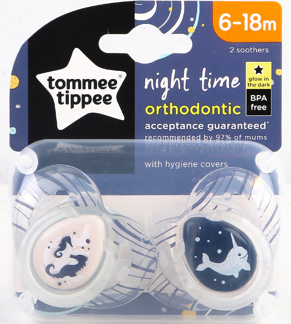 6-18M Soother Night Time 2-PK With Case Tommee Tippee 433374